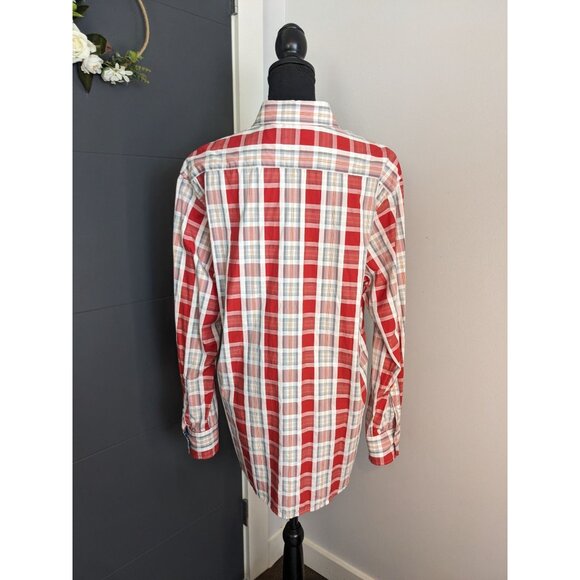 Robert Graham Red and White Plaid Men's Button‎ Up with Contrast Cuffs - L - Picture 3 of 11